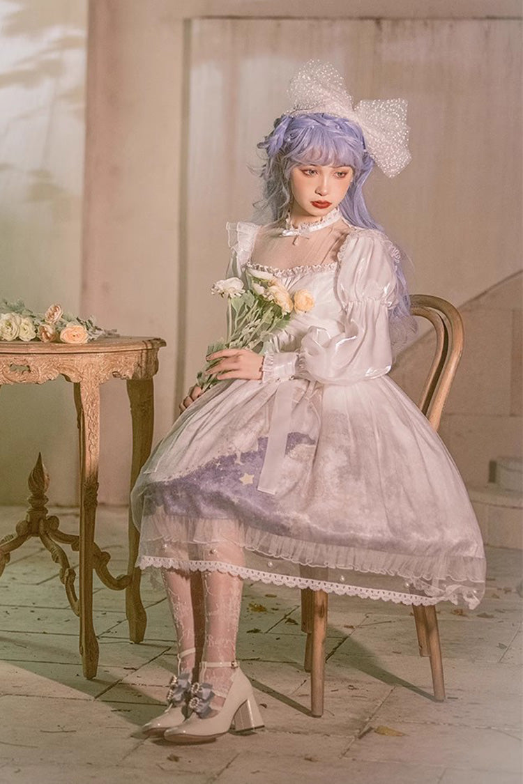 Multi-Color Long Lantern Sleeves Print Ruffle Sweet Princess Lolita Jsk Dress - Product - 4
