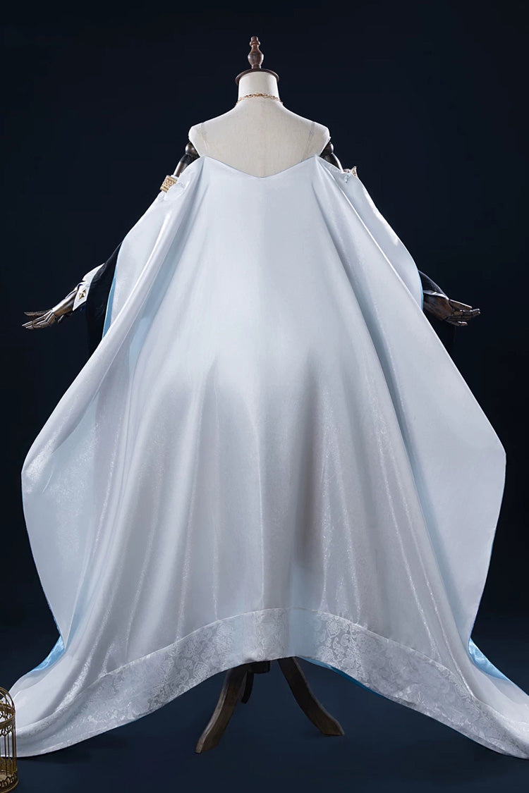 White/Blue [Arknights Inspired Sacred Snow Melody] Long Sleeves Ruffled Classic Lolita Strapless Dress Set - Product - 3