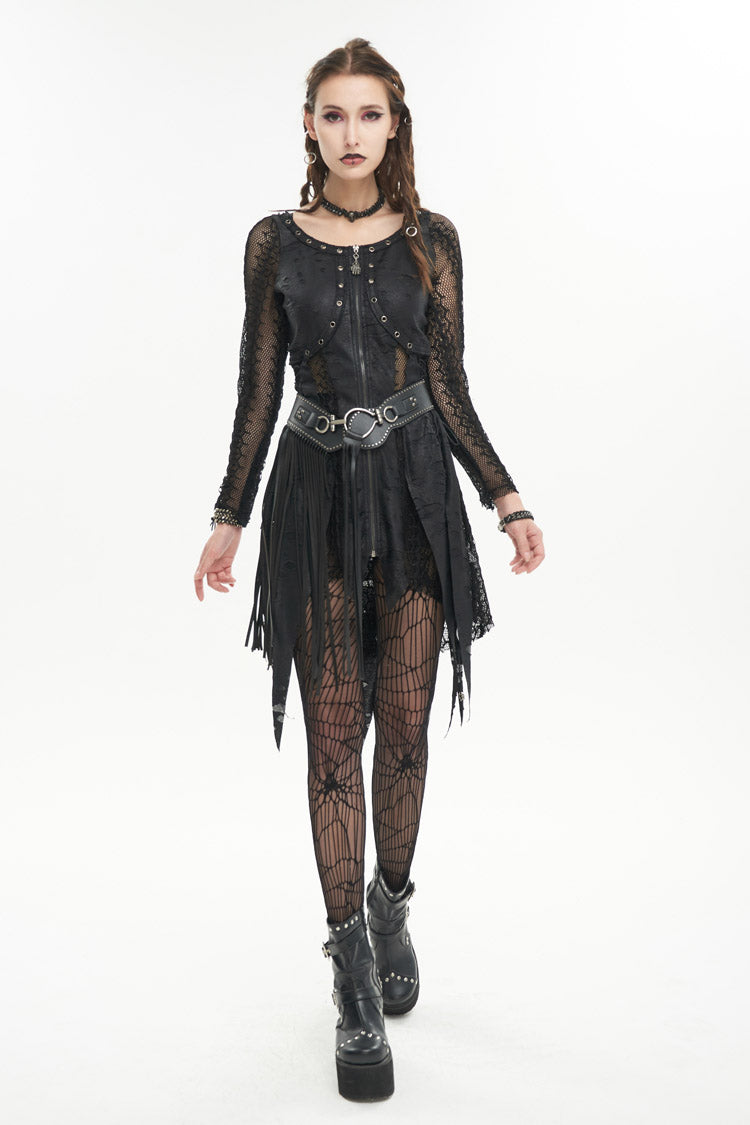 Black Forest Witch Short Irregular Ripped Mesh Women's Gothic Dress - Product - 2