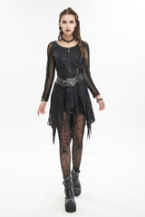 Black Forest Witch Short Irregular Ripped Mesh Women's Gothic Dress - Product - 2