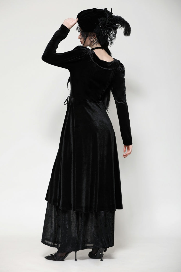 Black Long Sleeves Eyelets Side Slit Women's Gothic Maxi Dresses Wedding Dress - Product - 11