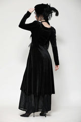 Black Long Sleeves Eyelets Side Slit Women's Gothic Maxi Dresses Wedding Dress - Product - 11