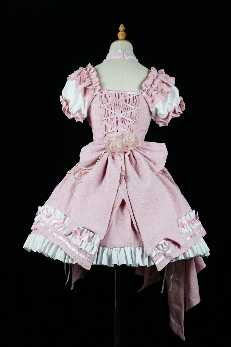 [Spring Overture] Square Collar Short Sleeves Ruffle Cardigan Bowknot Lace Sweet Elegant Lolita Skirt Set 4 Colors - Product - 3