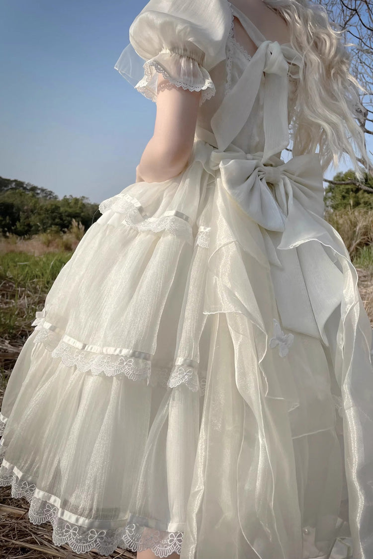 Ivory Square Collar Short Sleeves High Waisted Multi-layer Ruffle Sweet Plus Size Lolita Dress - Product - 7