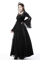 Black Long Puff Sleeves Spliced Lace Lace-Up Women's Gothic Vintage Velvet Wedding Dress - Product - 8