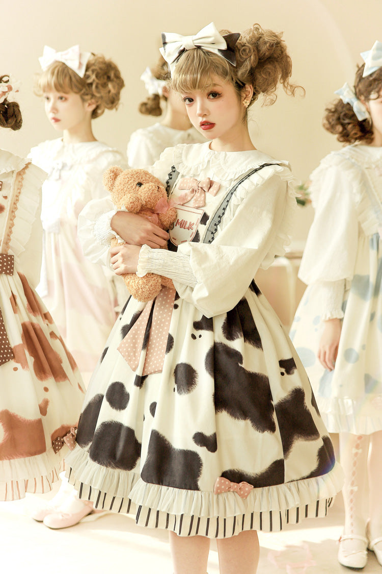 Milk Cow Print Ruffle Bowknot Sweet Lolita Jsk Dress 5 Colors - Product - 13