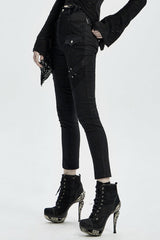 Buttonhole Drawstring Stitching Lace-Up Mesh Women's Steampunk Skinny Jeans Pants 2 Colors - Product - 10