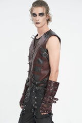 Red Spliced Mesh Studded Buckled Men's Gothic Accessory Half-finger Gloves - Product - 3