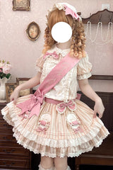 Pink [Candy Paradise] Doll Collar Short Sleeves Double-Layered Ruffled Bow Sweet Lolita OP Dress - Product - 4