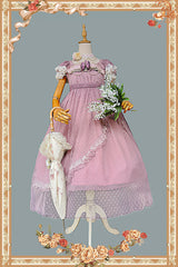 Pink [Moon goddess *Mediana*] Polka Dot Print Ruffle Bowknot Asymmetric Sweet Elegant Lolita Dress - Product - 6