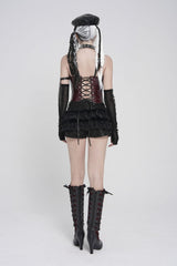 Red Lace-Up Slim Studded Zippered Women's Punk Corset - Product - 4