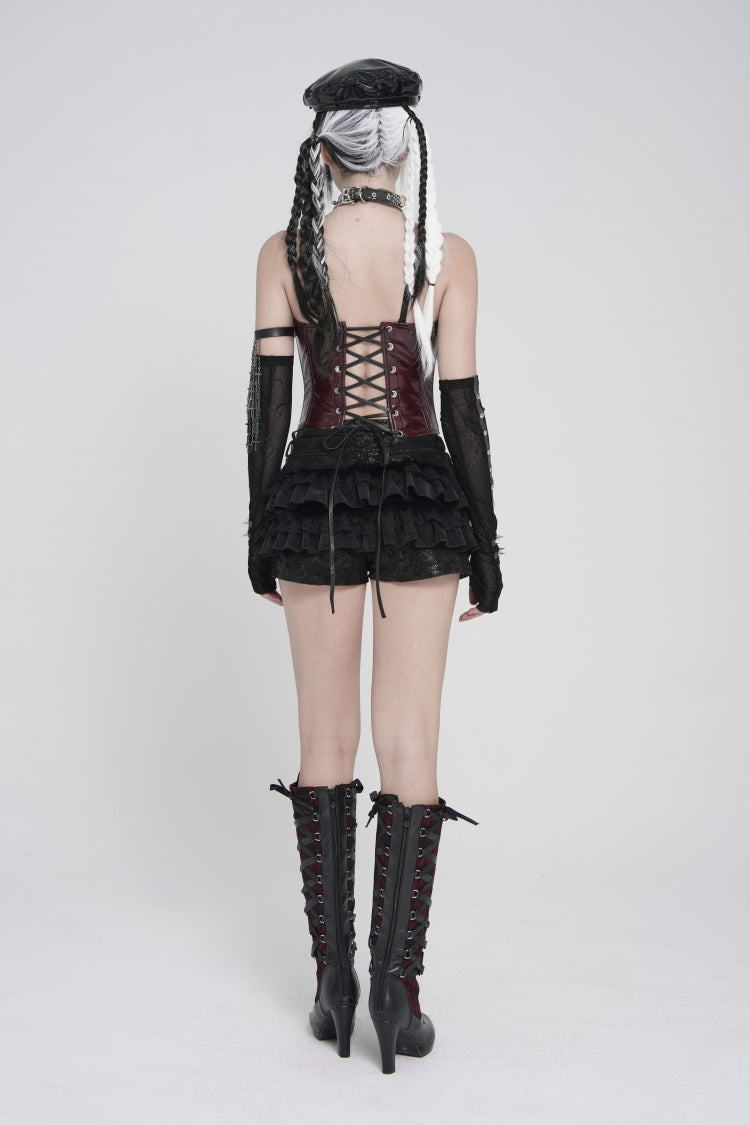 Red Lace-Up Slim Studded Zippered Women's Punk Corset - Product - 4