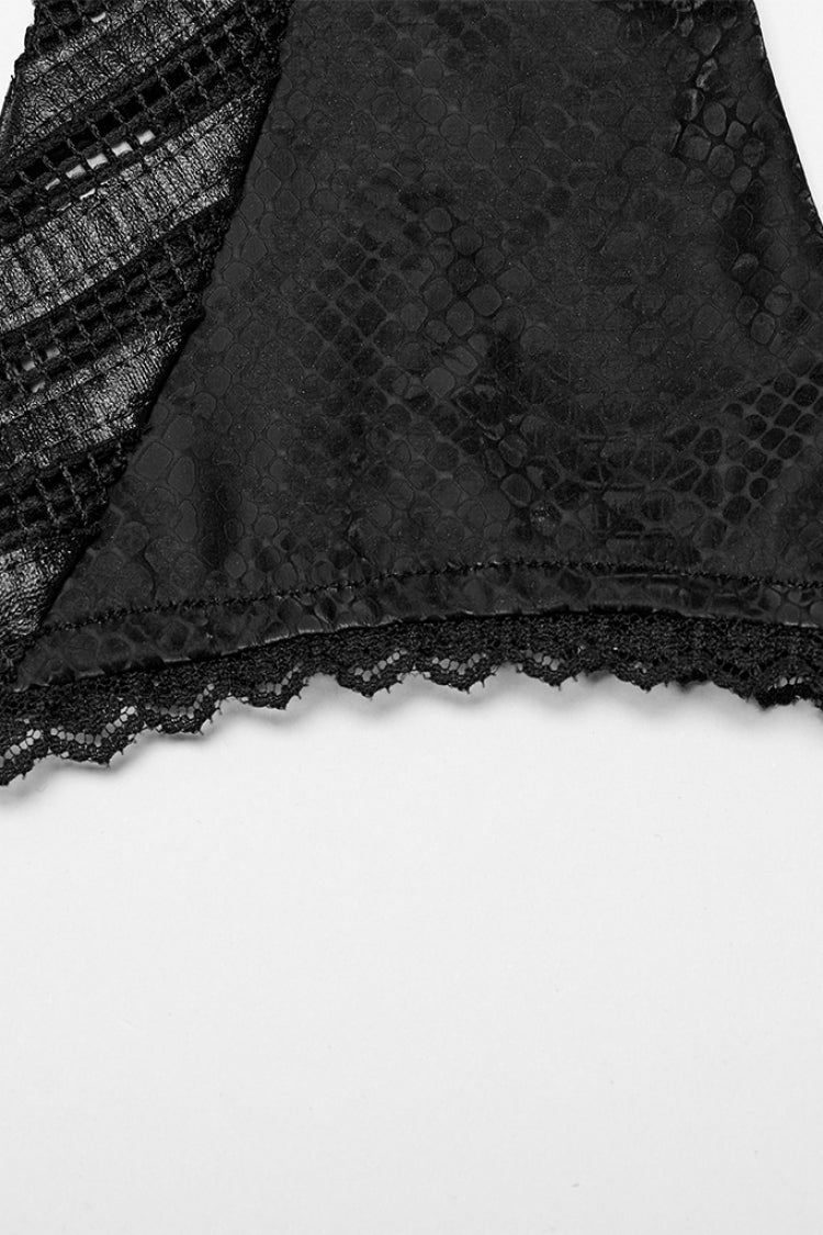 Black Leather Stitching Snake Pattern Lace Mesh Women's Steampunk Arm Sleeves - Product - 7