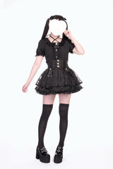 [Love Hanabi] Triple-Layered Bowknot Lace-Up Organza Sweet Jirai Kei Japanese Skirt 3 Colors - Product - 8