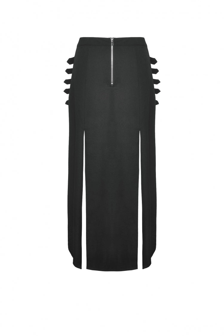 Black Buckled Zippered Women's Punk Side Slit Long Skirt - Product - 12
