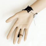 Black Retro Victorian Fashion Lace Pink Rose Cute Female Lolita Ring Bracelet - Product - 3