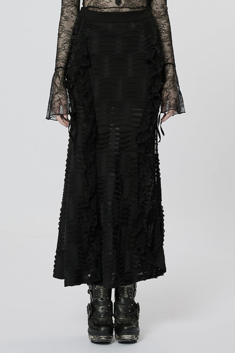 Black Wave Three-Dimensional Lace Ripped Women's Gothic Skirt - Black - 1