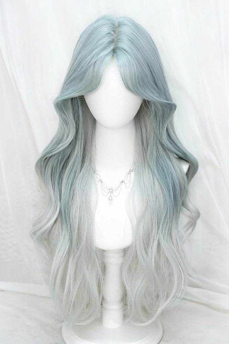 Blue/Grey Ombre Eight Bangs Long Curly Sweet Lolita Wig - Product - 2