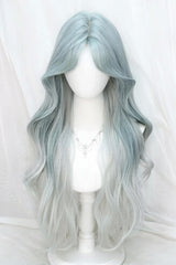 Blue/Grey Ombre Eight Bangs Long Curly Sweet Lolita Wig - Product - 2