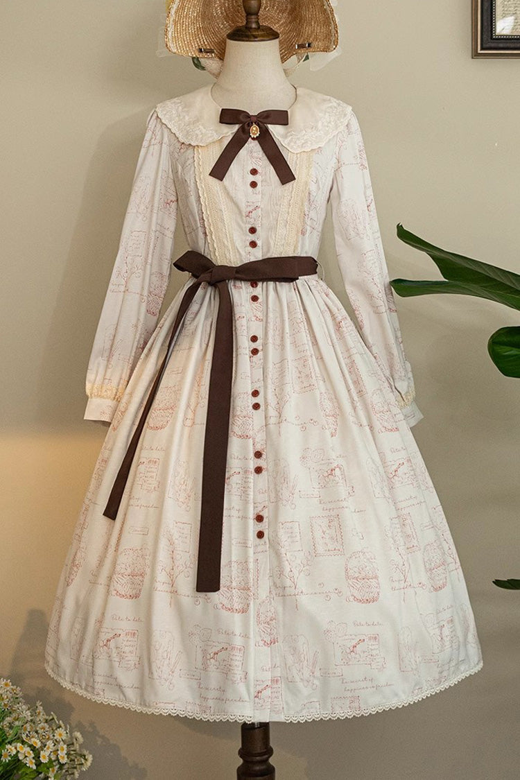 Forest Illustrated Book Long Lantern Sleeves Print Ruffle Sweet Lolita OP Dress 3 Colors - Product - 5