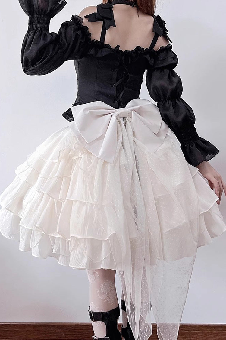 Black/Apricot Multi-layer Ruffle Sweet Princess Lolita Skirt Set - Product - 5