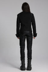 Black/Silver Stand Collar Long Sleeves Lace-Up Buttons Men's Punk Jacket - Product - 6