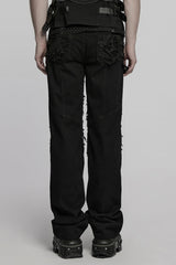 Black Ripped Men's Punk Straight Pants - Product - 3