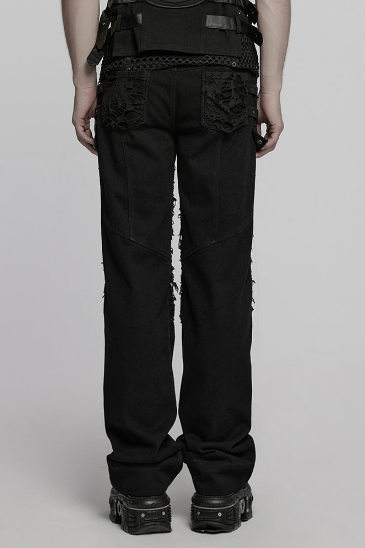 Black Ripped Men's Punk Straight Pants - Product - 3