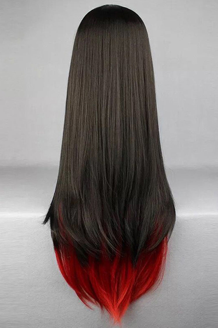 Red/Black Mixed Color Long Straight Hair Gothic Lolita Wig - Product - 3