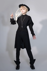 Black Vintage Medieval Prince Ouji Lolita Swallowtail Long Waistcoat Coat - Product - 4