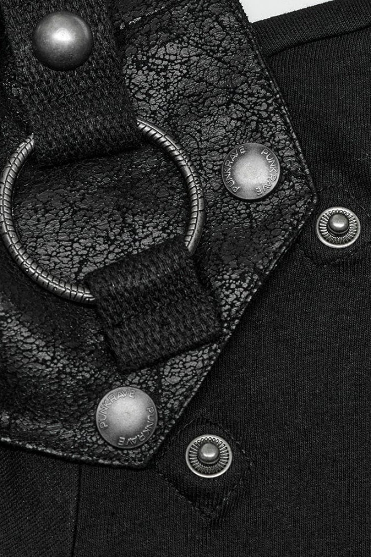 Black Short Sleeves Detachable Shoulder Pad Hollow Mens Steampunk T-Shirt - Product - 7