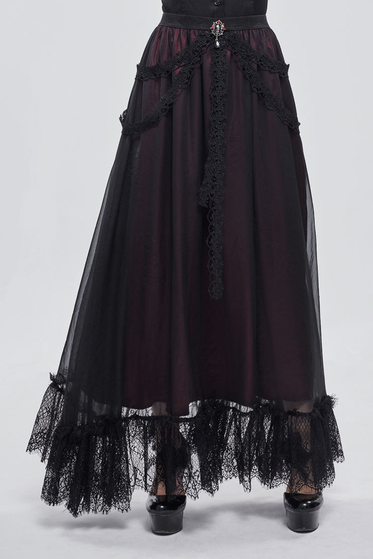 Black/Red Butterfly Lace Pendant Decoration Chiffon Women's Gothic Skirt - Product - 2