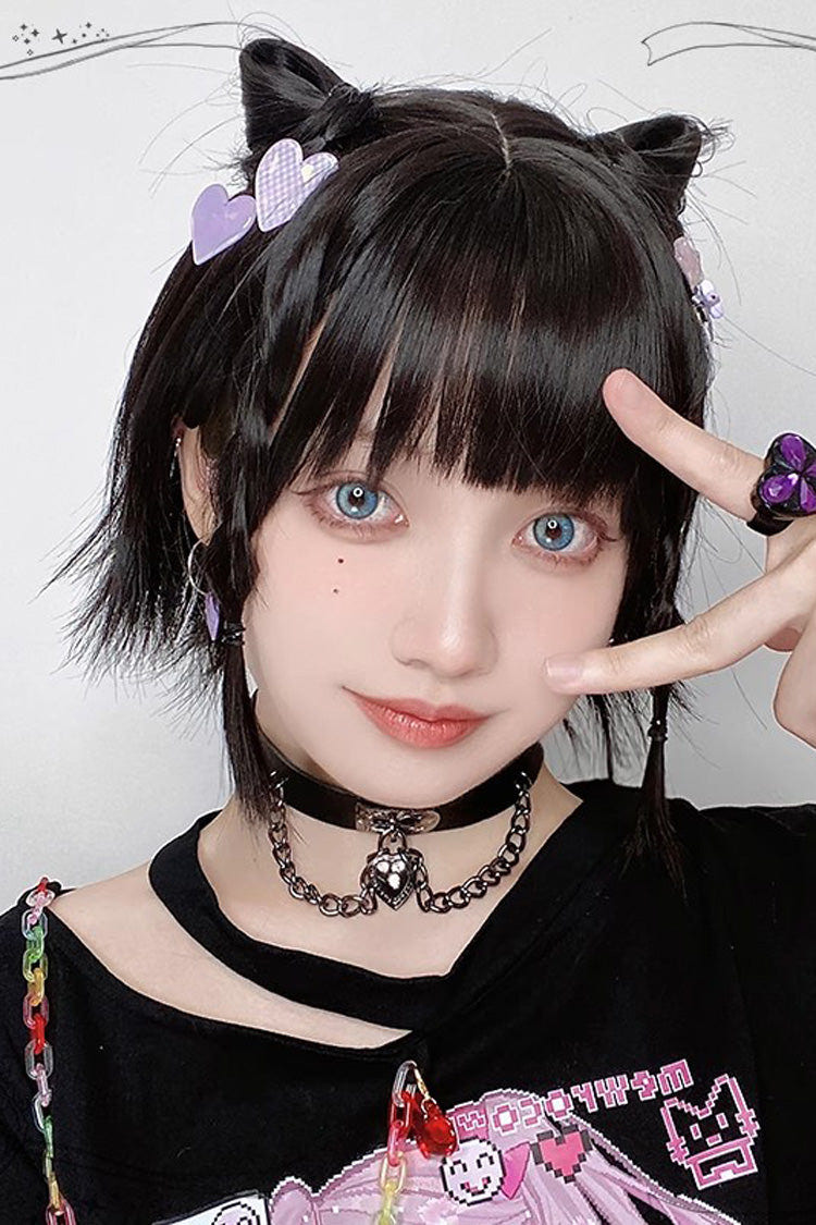Black Sweet Japanese Outward-Curled Ends Air Bangs Lolita Wig - Product - 2