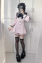 Heart Shape Print Bowknot Lace Sweet Jirai Kei Dress 2 Colors - Product - 2