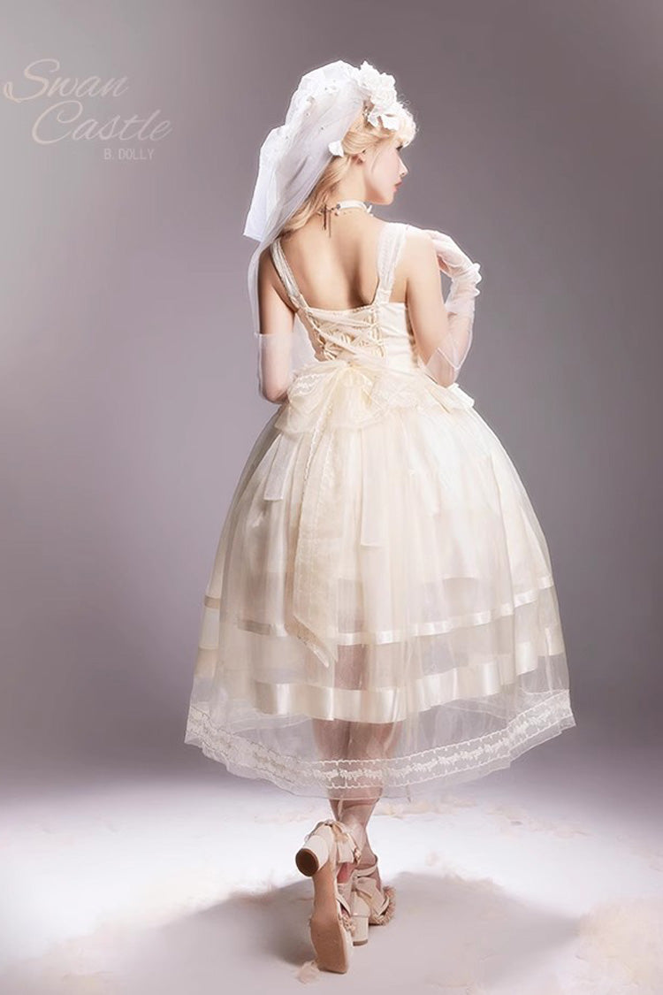 Ivory [Swan Castle] Ruffle Bowknot Lace Sweet Elegant Gorgeous Lolita Jsk Long Dress - Product - 6