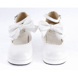 White PU Round Toe Ankle Straps Bow Decoration Platform Sweet Lolita Shoes - Product - 3