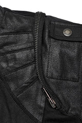 Black Stand Collar Side Waist Webbing Decorative Stitching Mens Steampunk Vest - Product - 8