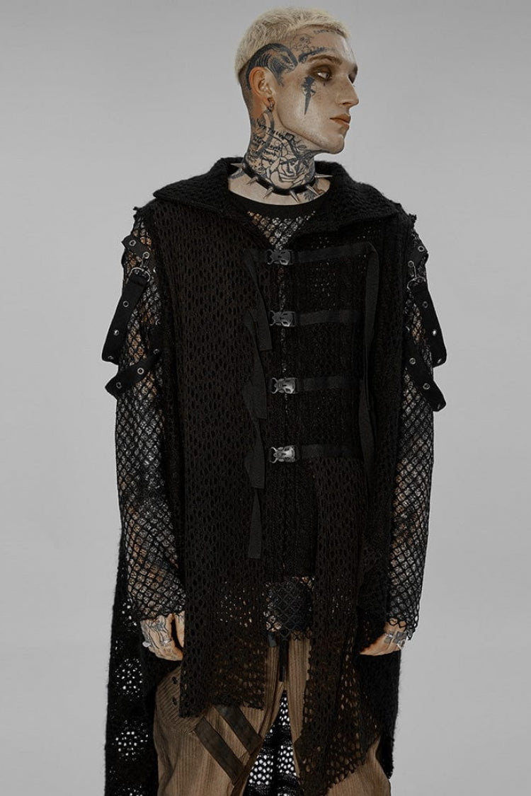 Black Irregular Hem Webbing Buckle Mens Gothic Vest - Product - 4