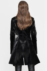 Black Rivet Bright Leather Zipper Long Womens Punk Coat - Product - 3