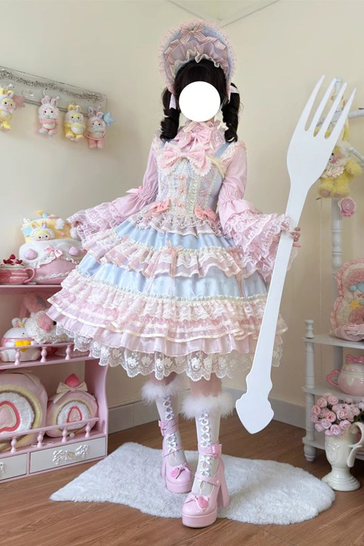 Blue [Star Love Song] Ruffle Hanayome Bowknot Lace Sweet Lolita Jsk Dress - Product - 5