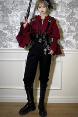 Pirate Series Navigation Treasure Hunting Guide High Waisted Embroidery Ouji Handsome Lolita Long Pants 2 Colors - Product - 7