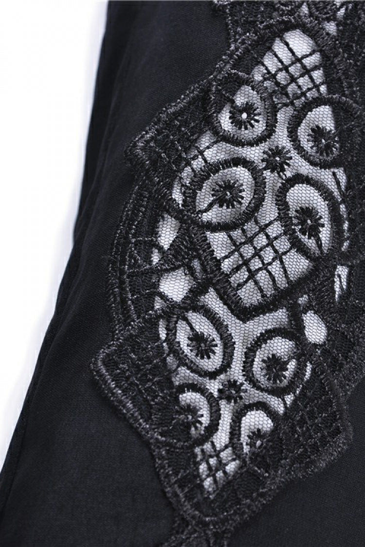 Black Floral Cut-Out Lace-Up Women's Gothic Leggings - Product - 13