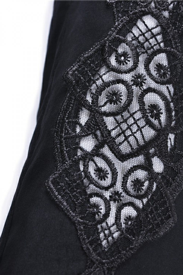 Black Floral Cut-Out Lace-Up Women's Gothic Leggings - Product - 13