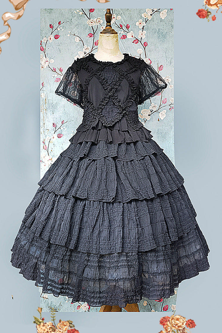 Black Forest Multi-layer Ruffle Classic Gothic Lolita Skirt Set - Black - 1