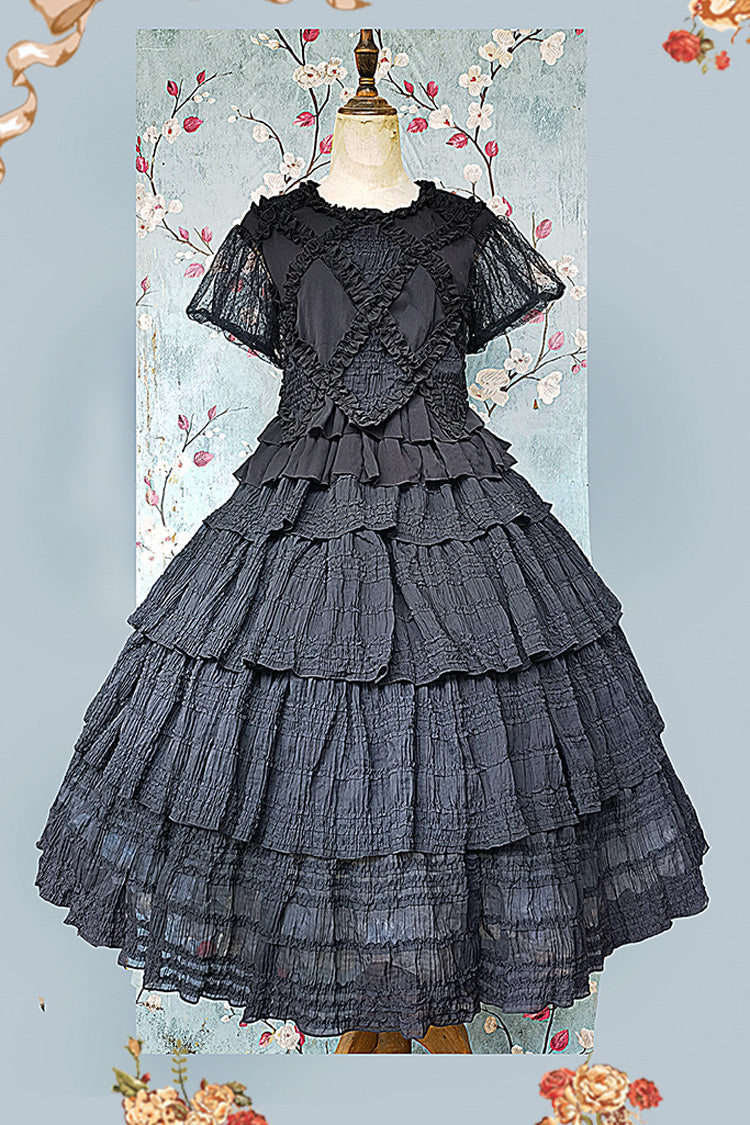 Black Forest Multi-layer Ruffle Classic Gothic Lolita Skirt Set - Black - 1
