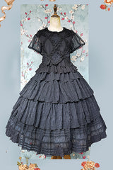 Black Forest Multi-layer Ruffle Classic Gothic Lolita Skirt Set - Black - 1