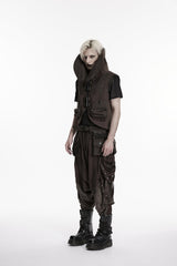Black Stand Collar Sleeveless Men's Punk Patch Pockets Convertible Collar Vest Vest - Product - 2