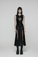 Black Sleeveless Split Lace-Up Slim Women's Punk Dress - Product - 12