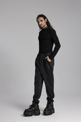 Black Stand Collar Long Sleeves Men's Punk Military T-Shirt - Product - 2