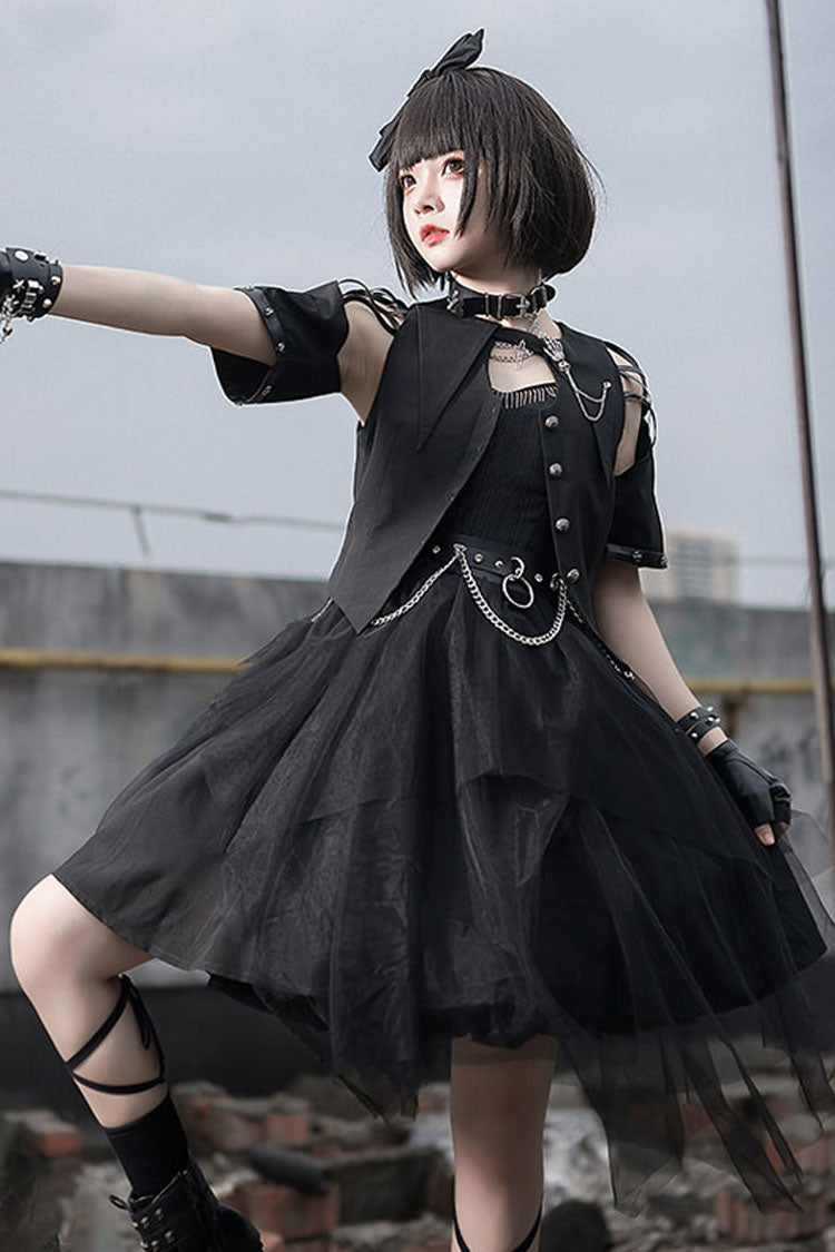Dark Praise Of The Black Crow Sleeveless Punk Irregular Gothic Lolita Jsk Dress - Product - 2